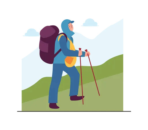 Man hiking mountain  Illustration