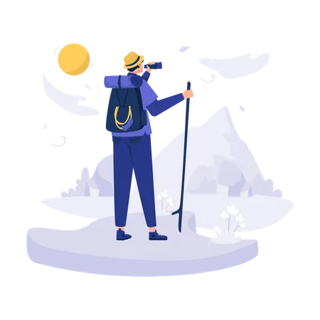 Man hiking mountain  Illustration