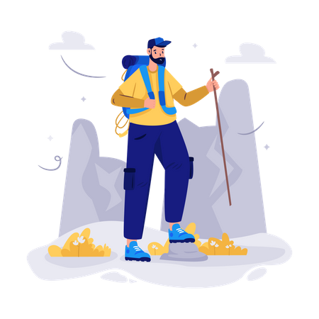 Man hiking mountain  Illustration