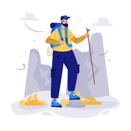 Man hiking mountain  Illustration