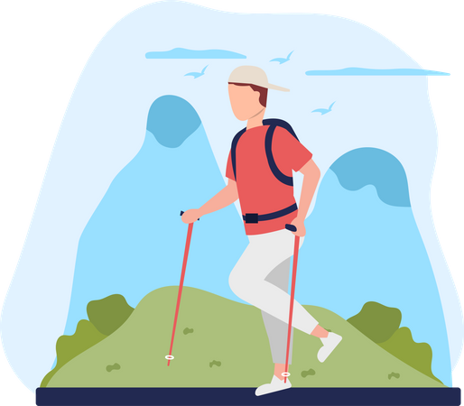 Man hiking mountain  Illustration