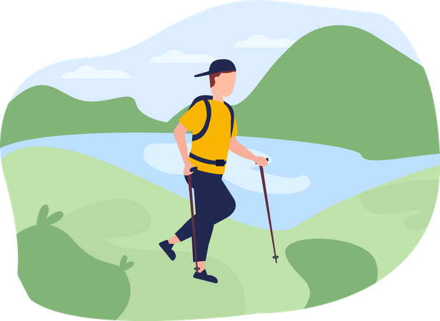 Man hiking mountain  Illustration