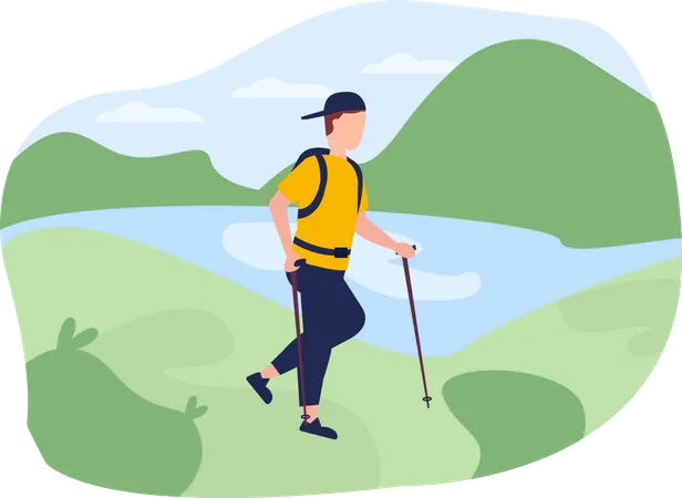 Man hiking mountain  Illustration