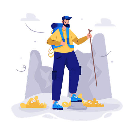 Man hiking mountain  일러스트레이션