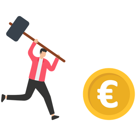 Man hits the Euro with a hammer  イラスト