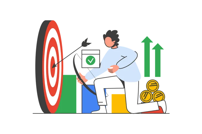 Man hitting aim and achieving financial goals  Illustration