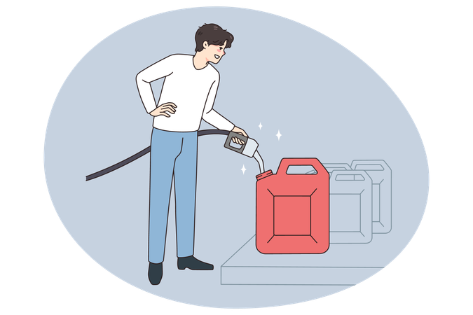 Man hoard petrol in canister  Illustration