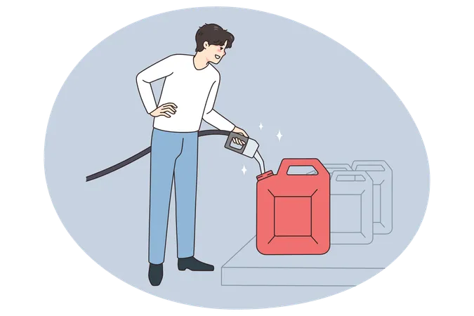 Man hoard petrol in canister  Illustration
