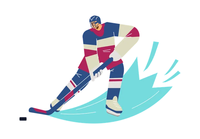 Man hockey player with puck and stick  Illustration