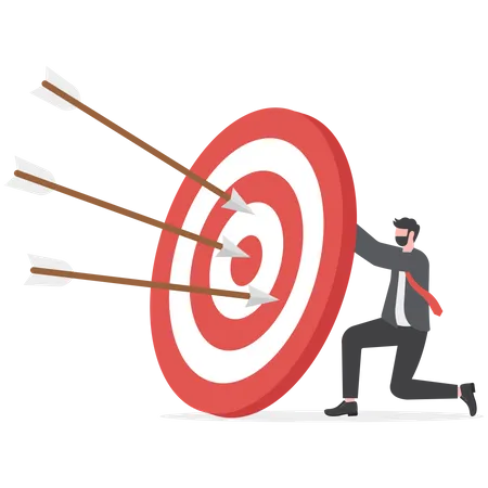 Man Hold Big Target With Arrow In Bullseye Purpose In Business Success Goal Achievement Victory Marketing Strategy Vector Illustration Illustration