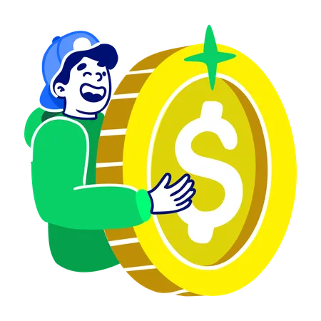 Man Hold Dollar Coin  Illustration