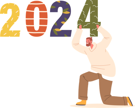 Man hold numbers 2024  Illustration