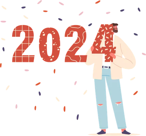 Man hold numbers 2024  Illustration