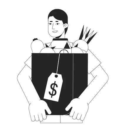 Man hold packet with goods  Illustration