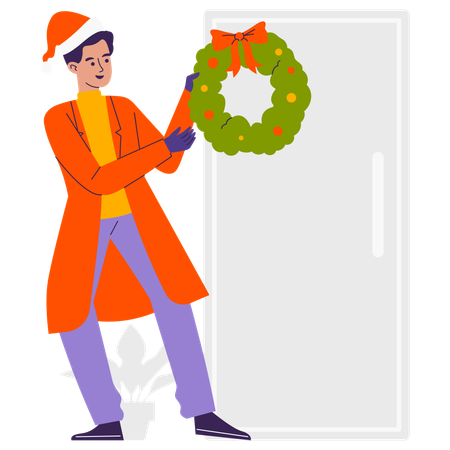 Man Hold Wreath Christmas  Illustration