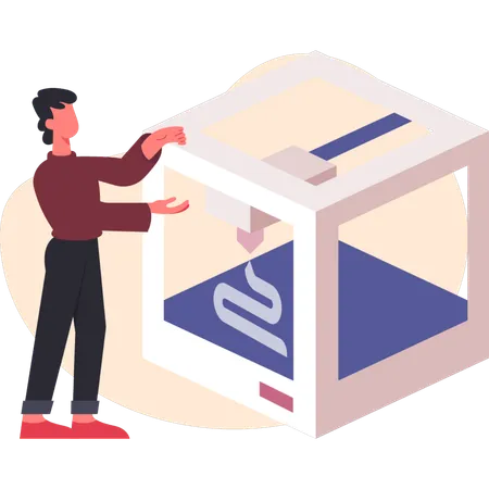 Man holding 3D box  Illustration