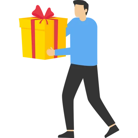Man Holding A Box With Gifts In Hand Young Man Holding A Gift Box Men Buy Gifts Vector Flat Design Illustration Rectangular Layout Illustration