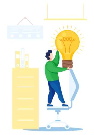 Man holding a glowing light bulb  Illustration