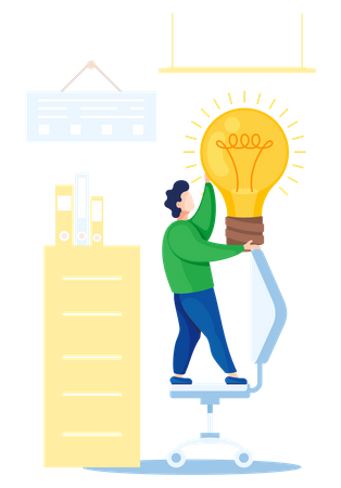 Man holding a glowing light bulb  Illustration