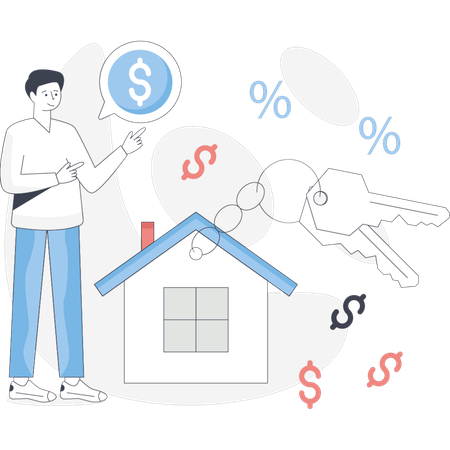 Man holding a house key with a dollar sign symbolizing home ownership and financial investment  Illustration