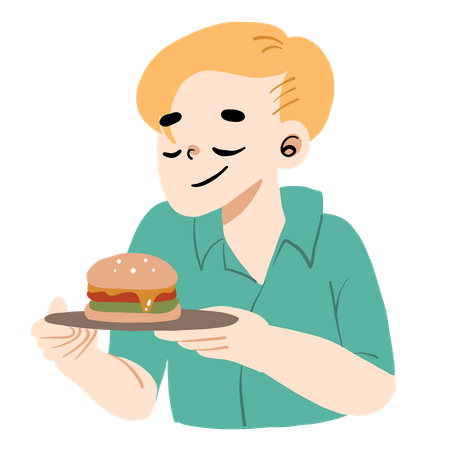 Man holding a plate of burger  Illustration