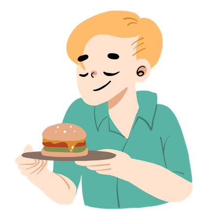 Man holding a plate of burger  Illustration