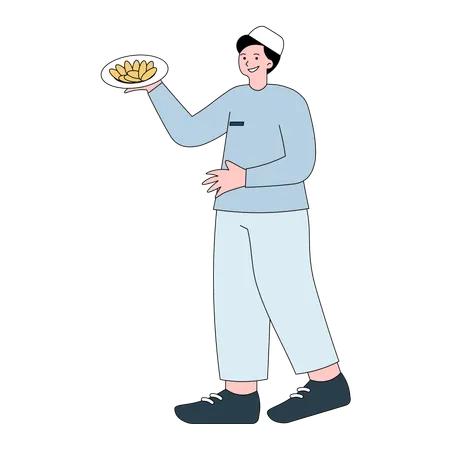 Man Holding a plate of cookies  Illustration