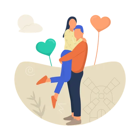 Man holding and hugging girl on valentines day Illustration