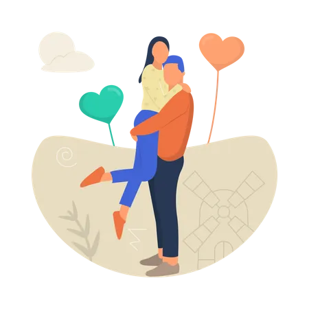 Man holding and hugging girl on valentines day  Illustration