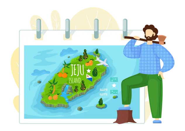 Man holding axe on jeju island  Illustration