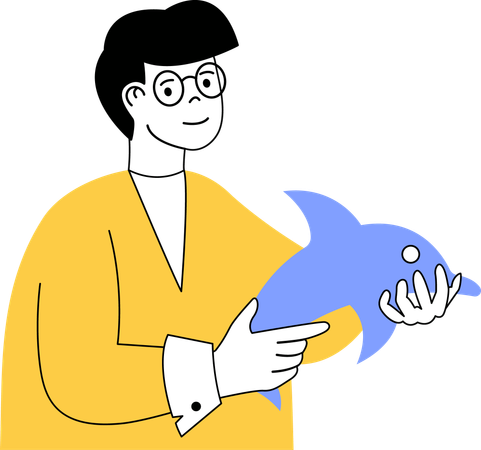 Man holding baby dolphin fish  Illustration