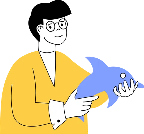 Man holding baby dolphin fish  Illustration