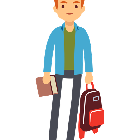 Man holding bag and book in hand  Illustration