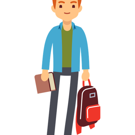 Man holding bag and book in hand  Illustration