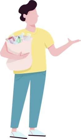 Man holding bag with garbage  Illustration