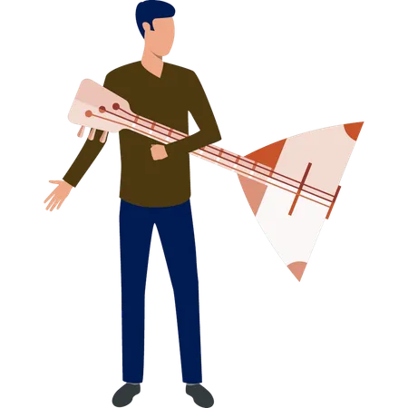 Man holding balalaika  Illustration