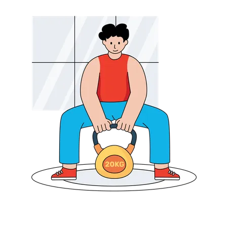 Man holding barbell for muscle training  Illustration