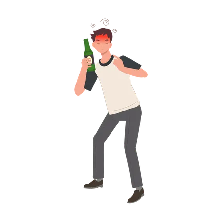 Social Nightlife Pub Party Concept Drunk Man Holding Beer Bottle Drunkard Illustration