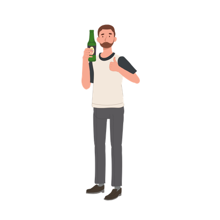 Man Holding Beer Bottle  Illustration