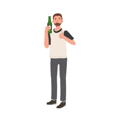 Man Holding Beer Bottle  Illustration