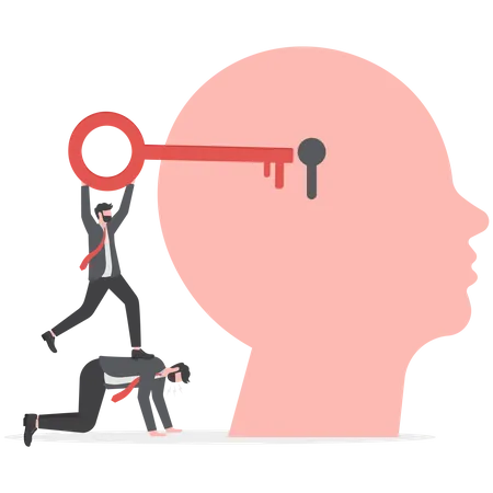 Man Holding Big Key Resolution In Hand Silhouette Of A Head With A Keyhole Unlocking Mind  Illustration