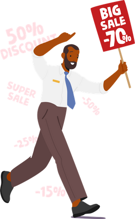 Man holding big sale banner and running  Illustration