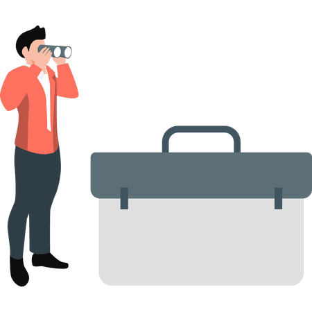 Man holding binoculars looking for business opportunities  Illustration