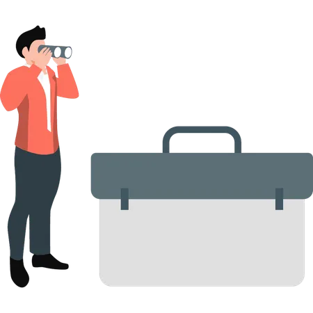 Man holding binoculars looking for business opportunities  Illustration