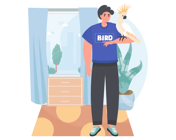 Man holding bird on his hand Illustration