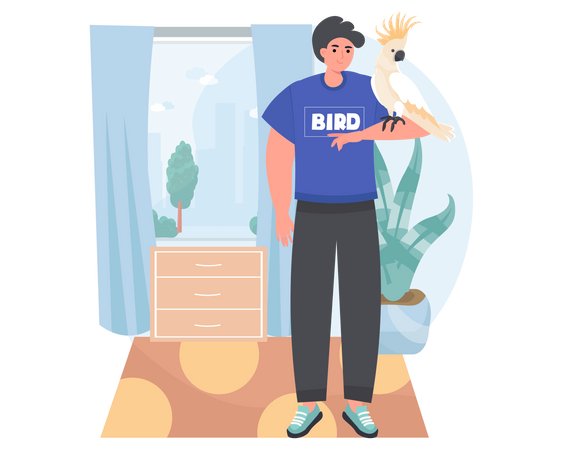 Man holding bird on his hand  Illustration