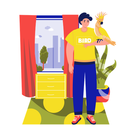 Man holding bird on his hand  Illustration