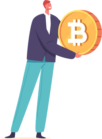 Man holding bitcoin  Illustration