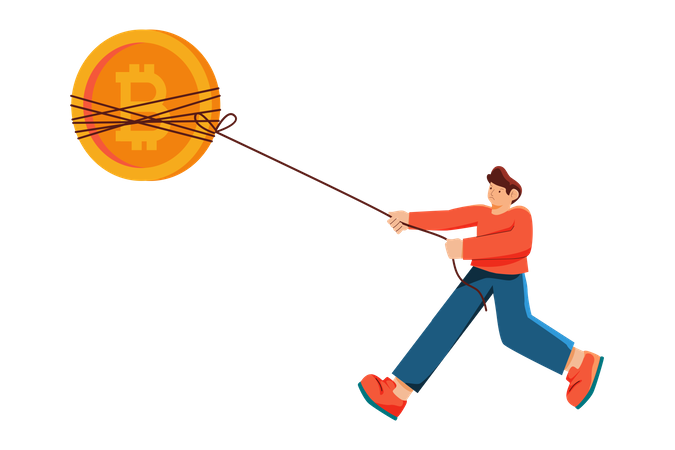 Man holding bitcoin to the moon Illustration