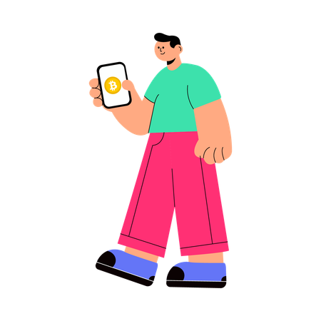 Man holding Bitcoin wallet on mobile screen  Illustration